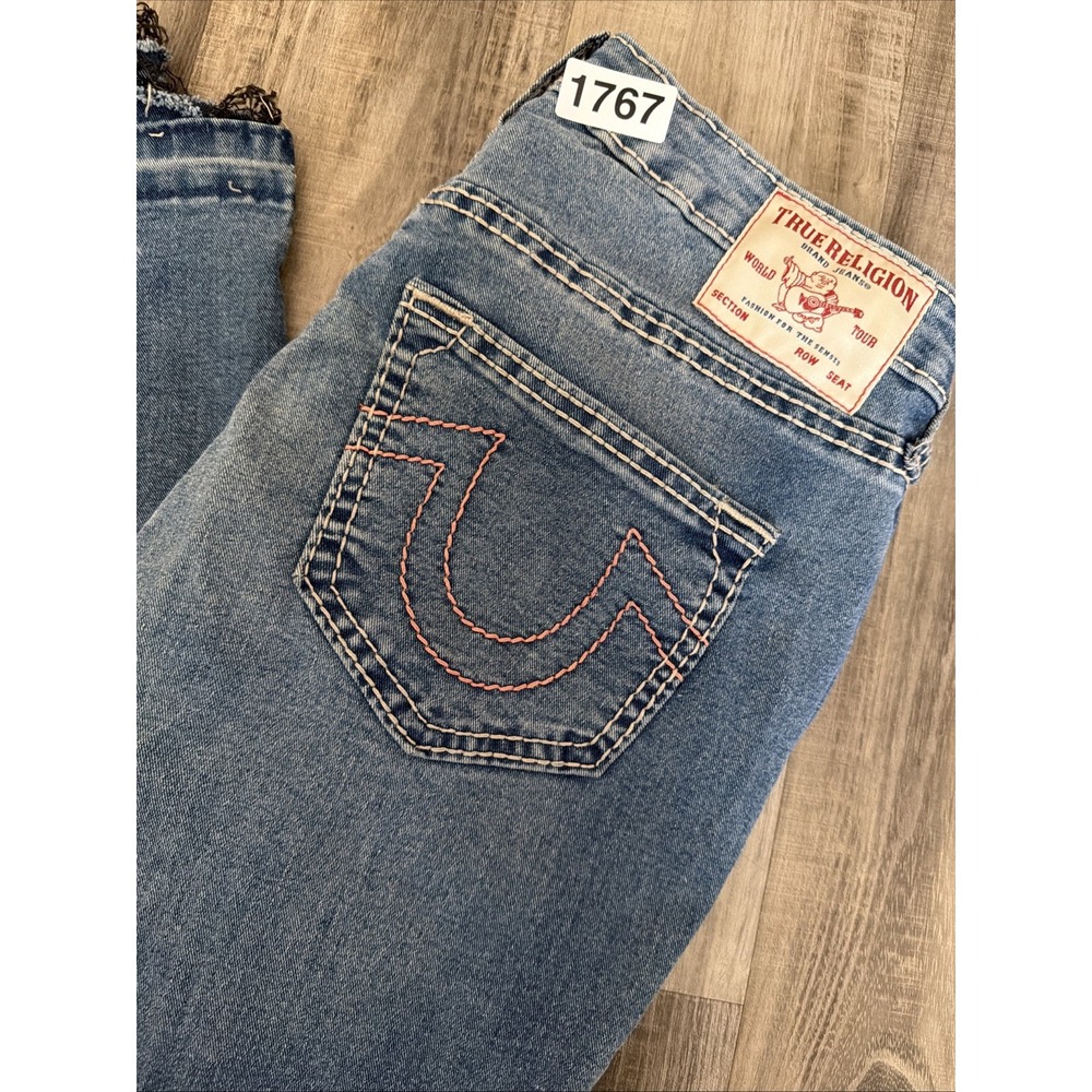 Y2K True Religion Women's Becca Big T Bootcut Jeans Pink Stitching 30x33